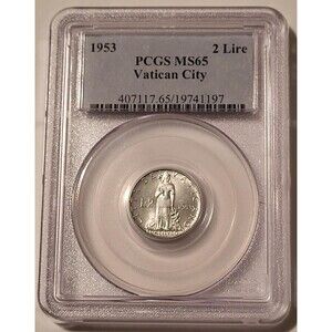 Vatican City Pius XII 1953 2 Lire Year 15 MS65 PCGS